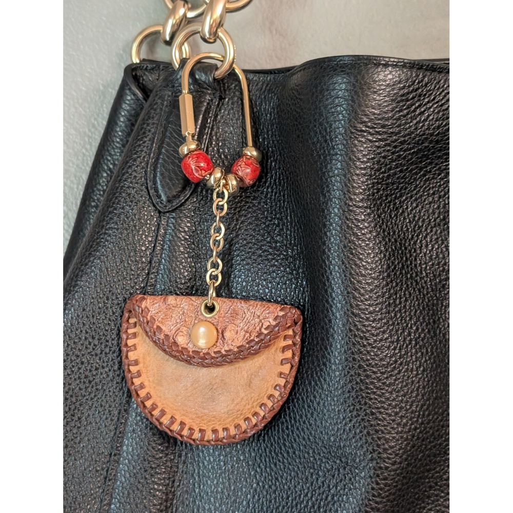 Upcycled Vintage Leather Coin Purse Charm Boho Whipstitch Bag Accessory Brown